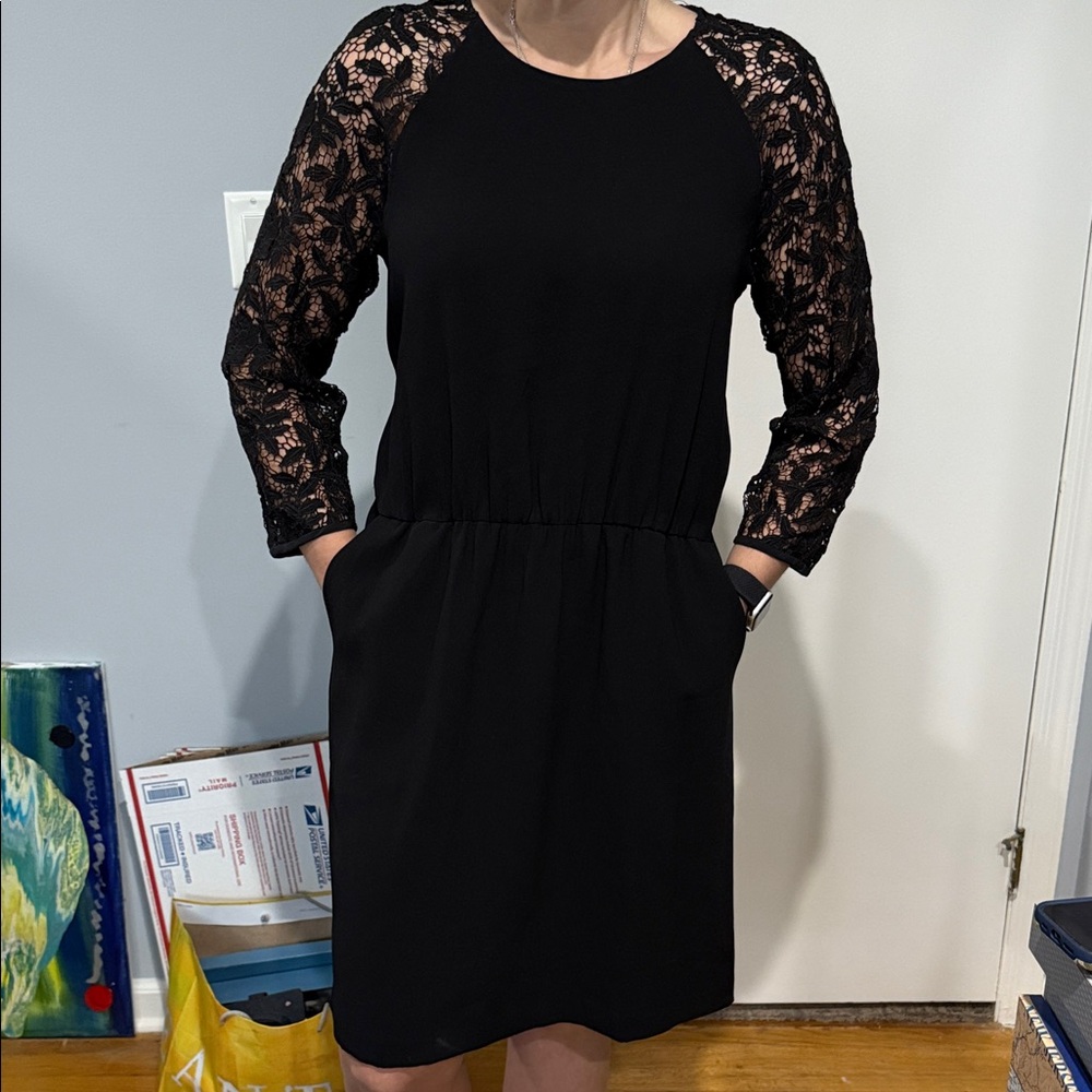 Wilfred Black Dress with Lace Sleeves